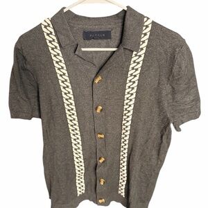 PacSun Men's Charcoal and Cream Button-Down Shirt